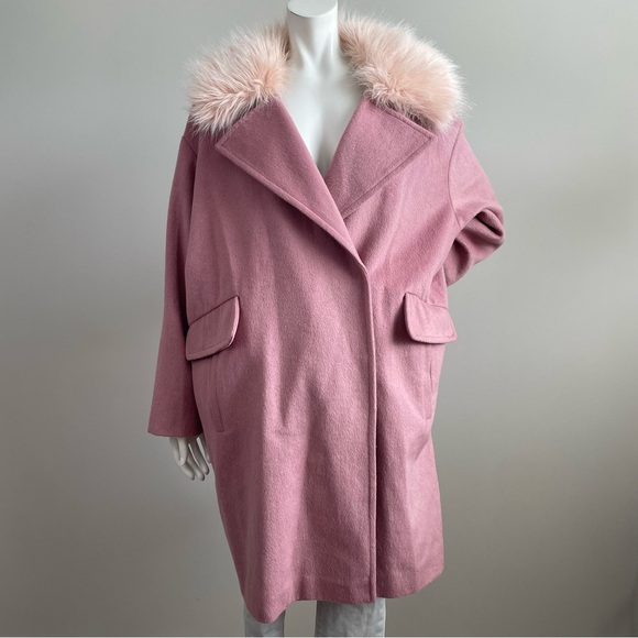 ASOS Collection Coat Cocoon Fit Pink Faux Fur Collar Wool Blend Coat - Picture 2 of 10